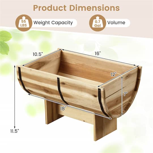 Costway 18" x 12" x 11.5" Solid Acacia Wood Half-Barrel Planter Box with Legs